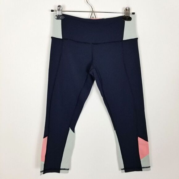 Lululemon Pants - Lululemon Women Cropped Legging Pants‎ Size 6 Navy Green Pink Elastic Waist Yoga